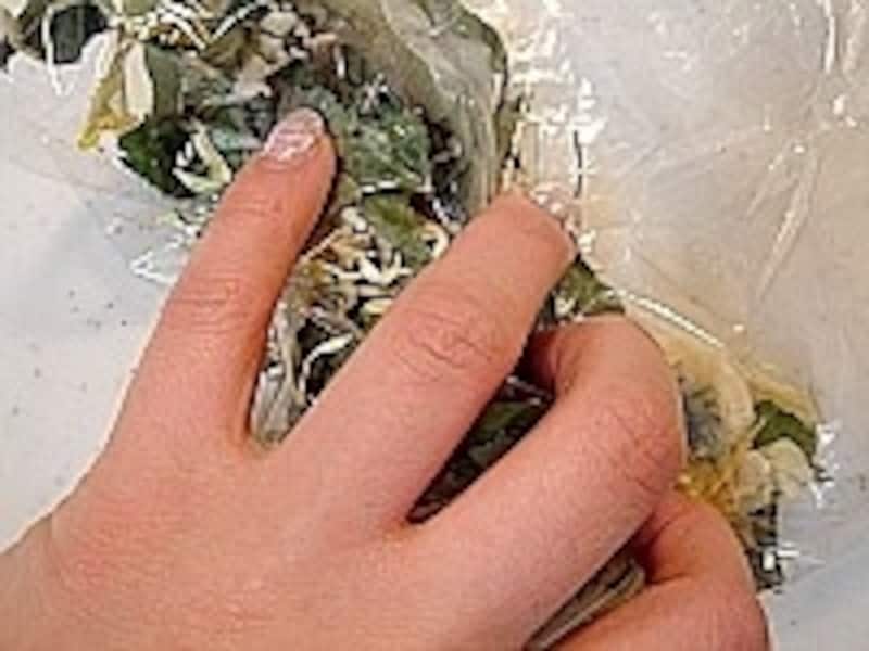 ドライポプリの作り方・手順3。袋をゆすったり揉んだりして、オイルを行き渡らせ、熟成させていきます